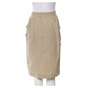 Fendi 365 Vintage Skirt XL | Linen Blend | Taupe Tan | 1980s Italy Classic